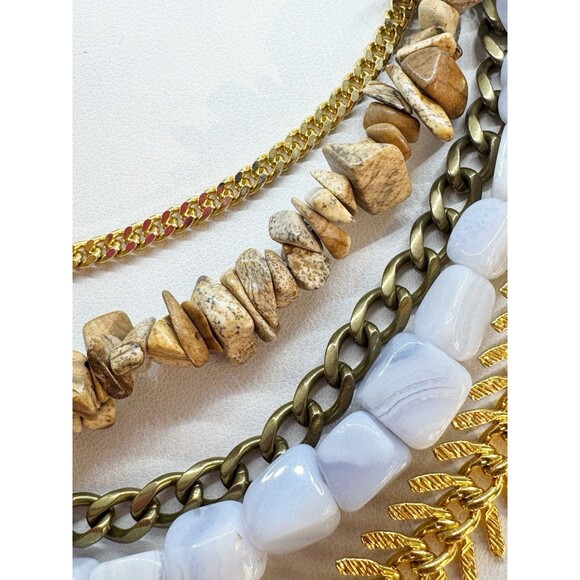 Ab Max Stone & Mixed Chain Layered Multistrand Necklace Gold Tone Boho Bohemian - Picture 12 of 13